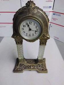 antike Manteluhr Messing/Stahl Glasturmsäulen - Bild 1 von 12