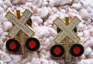 2 Operation Lebensretter Bahnübergang Anstecknadel Hutnadel Zugsignal - Bild 1 von 2