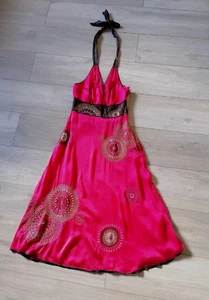 Monsoon Pink Silk Halter Tie Dress Mid Calf Embellished Occasion Wedding UK6/8 - Picture 1 of 18