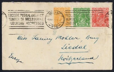 Australia 1925 c. 1/2d 1d and 1 1/2d Ballarat to Switzerland - Image 1 of 2