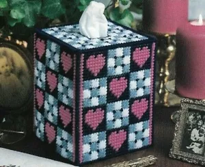 CHECKERBOARD HEARTS TISSUE COVER HOME DECOR PLASTIC CANVAS PATTERN INSTRUCTIONS - Picture 1 of 1
