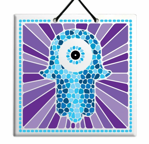 Purple Wall hanging Decor 15x15 Hamsa Wooden Against Evil eye karma lucky charm Cover