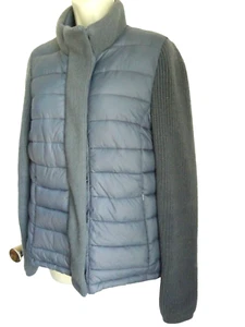 MARC NEW YORK Ladies Jacket sz M Grey Quilted Knitted Sleeves Plank Zip Snaps - Picture 1 of 8