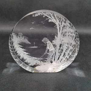 Lucite Sculpture Frank Albrecht Etching Golf Scene Signed FRA 1994 - Picture 1 of 15