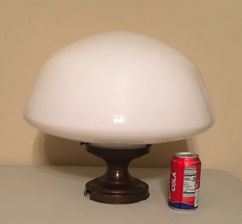 Antique Large School House Ceiling Metal Light Fixture & Milk Glass Globe Cover