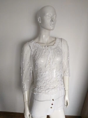 ELISA CAVALETTI white long sleeve lace shirt blouse size L - Image 1 of 4