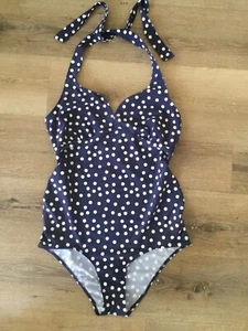 JoJo MAMAN Bebe Maternity Swimsuit Navy Blue Spotted Print Size M - U.K. 14 / 16 - Picture 1 of 9