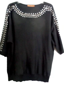 Lovely Black Sweater Top with Neckline & Arm Accents by Beldini Sz 3x NEW - Picture 1 of 2