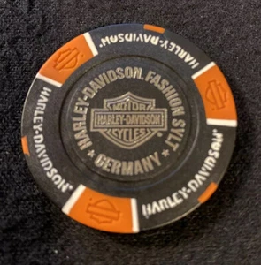 Sylt, Germany Harley Davidson Poker Chip / Black & Orange - Picture 1 of 2