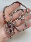 Vintage 9 Ct Gold & Sterling Silver ?Ball Chain Necklace & Ruby Pendant 16.5"
