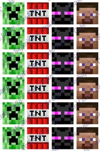 24 x MINECRAFT Edible Wafer Paper Square Cupcake Toppers Cake Decoration Image - Picture 1 of 1