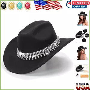 Unique Adjustable Black Glitter Western Hat with Rhinestone Trim for Ladies - Picture 1 of 9