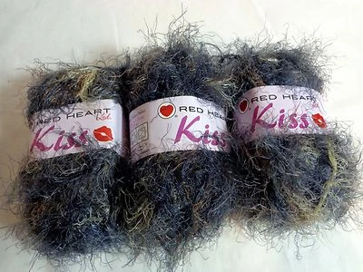 Red Heart Kiss EYE LASH Yarn Lot of 12 Skeins x 83 Yd SMOKE 3546 Italy  - Image 1 of 4