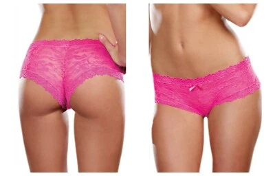 PANTY HIPHUGGER DESCARADA DE ENCAJE ELÁSTICO TIRO BAJO ENCAJE FESTONEADO SATINADO LAZO RIBETE S-XL Foto 1 de 4