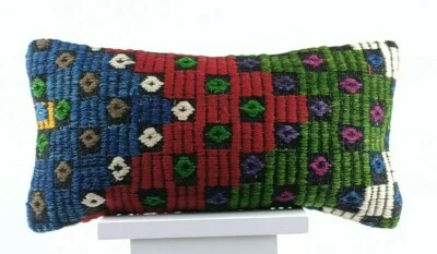 8"x16" Kilim Pillow Cover Handwoven Turkish Rug Traditional Oriental Lumbar E736 - Image 1 of 4