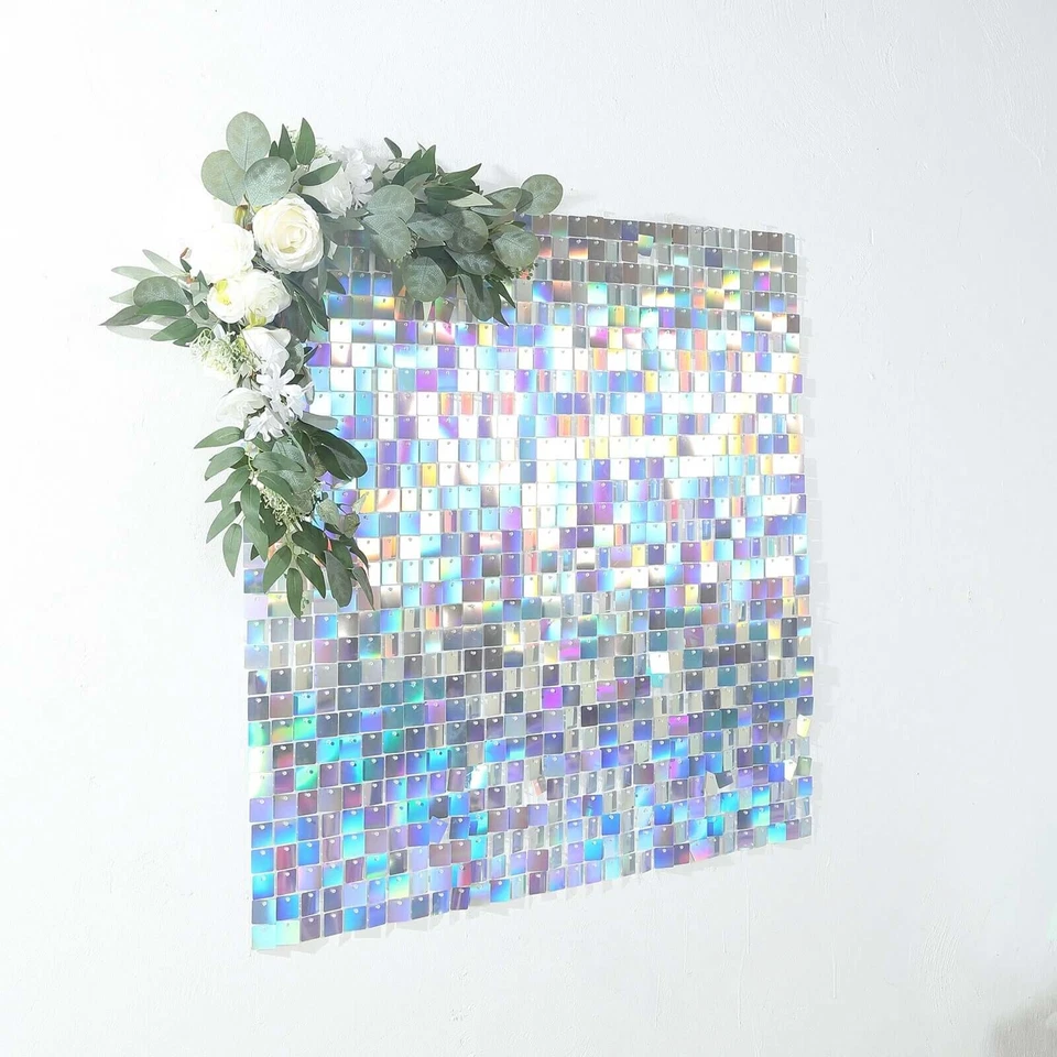 24 IRIDEDESCENT BLUE Square Sequin Shimmer Wall Photo Backdrop PANELS Party - Image 1 of 4
