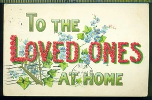 Großer Brief AN DIE LIEBEN ZU HAUSE Blumen Efeu Blätter 1908 Vintage Postkarte - Bild 1 von 1