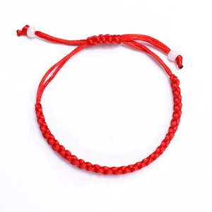 10 Red Rainbow String Braided Lucky Rope Cord Jude Beaded Adjustable Braceletes - Picture 1 of 8