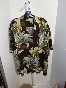 Tommy Bahama XXL Brown Floral 100% Silk Soft Casual Mens Shirt - EUC - Picture 1 of 6
