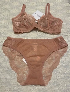 La Perla Begonia 32B XS Full Coverage Bra Bikini Panty Set Pink Lace - Picture 1 of 2