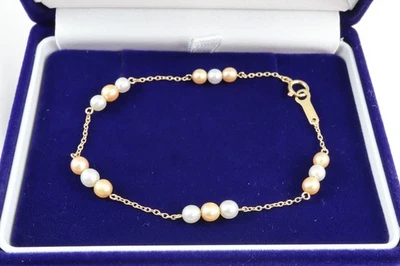 TASAKI 18K Yellow Gold Baby Pearl Station Bracelet 4.0–4.3mm Pearls 7" - Image 1 of 4