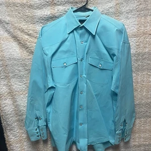 VTG Drysdales Pearl Snap Long Sleeve Shirt Men's Cowboy Ranch XL Turquoise Heavy - Picture 1 of 10