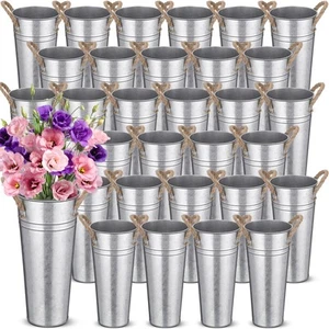 32 Pack 9 Inch Galvanized Metal Vases Bulk Farmhouse Flower Vases Vintage Fre... - Picture 1 of 7