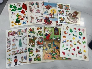 9 Sheets Vintage Hallmark Assorted Christmas Sticker Lot Elves Presents Toys - Picture 1 of 12