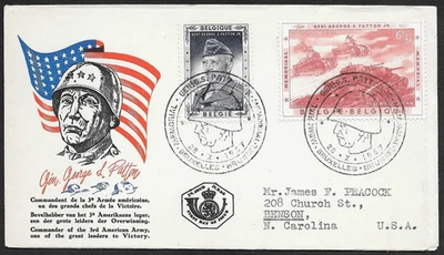 Belgium US General George S Patton Stamps Cachet FDC First Day Cover to USA 1956 - Image 1 of 2