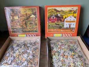 Lot 2 Charles Wysocki Puzzles 1000 Pc Complete Autumn Stony Creek Amish Country - Picture 1 of 9