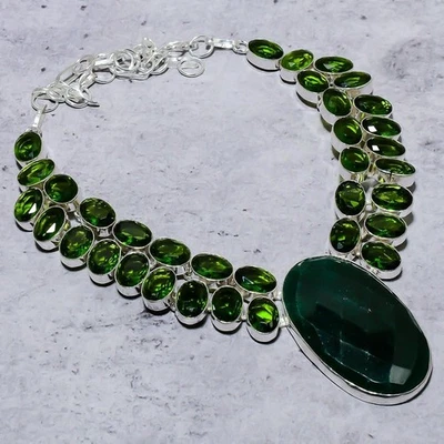Colar de joias de prata esterlina 925 peridoto esmeralda (simulado) 18" para ela F754 - Imagem 1 de 4