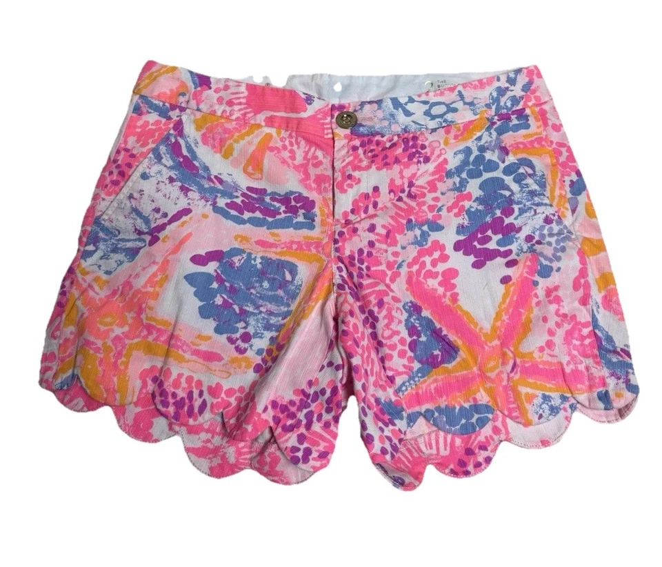 Pantalones Cortos Lilly Pulitzer Dobladillo Vieira Talla 2 Rosa Multicolor Estampado Tropical Foto 1 de 4