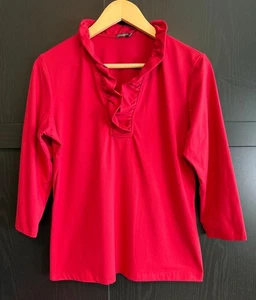 J. McLaughlin Durham Catalina Stoffbluse mit Rüschenausschnitt rot große 3/4 Ärmel - Bild 1 von 6