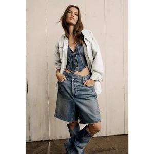FREE PEOPLE | We The Free High Rise Boomerang Long Jean Shorts NWT Sz:27 Ret$128 - Picture 1 of 7
