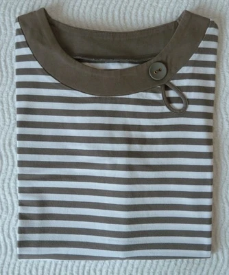 Shirt - kurzarm - taupe-hellbraun/natur gestreift - L/XL ? - 95% Baumwolle - Bild 1 von 4