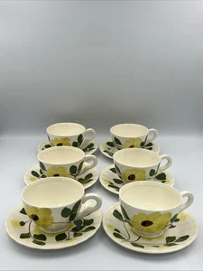 Blue Ridge Pottery Yellow Nocturne Set Of 6 Tea Cups & Saucers No Chips! - Picture 1 of 10