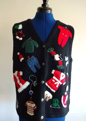 SUSAN BRISTOL SANTA SUITS & Accessories COTTON KNIT Applique SWEATER VEST MED - Image 1 of 4