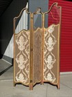 Vintage French Tapestry 3 Panel Room Carved Wood Divider/Screen Glass Window