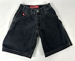 VTG JNCO Jean Shorts Boys 6 Black Denim Jorts Embroidered Baggy Y2K 90s - Picture 1 of 12
