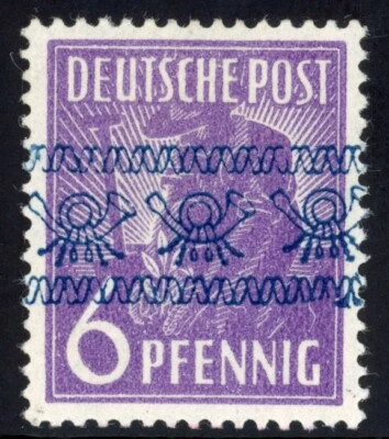 Alemania 1948 6pf azul oscuro variedad Mi. 37lFl Firmado Schlegel Como Nuevo XF LH GEMA RARA Foto 1 de 2