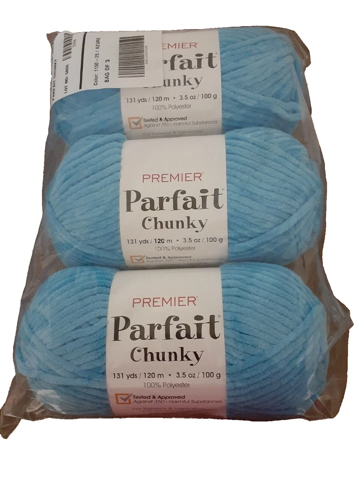3 Skein Pack Premier Parfait 粗涤纶纱线颜色 #1150-25 Azure 全新 — 第 1/1 张图片