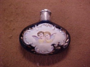 Antique Victorian Sterling Silver Top Cherub Cobalt Scent Perfume Bottle