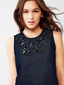 Gap Indigo Floral Applique Top, Linen Cotton, Indigo, Size M, Casual, NWT - Picture 1 of 12