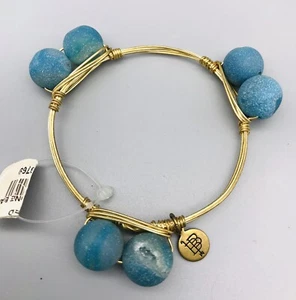 Small Stone Blue Geode Styled Gold Wire wrapped Bangle Tweed - Picture 1 of 4