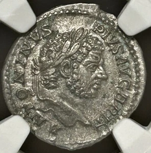Caracalla AR Denarius AD 198-217 Caracalla in military attire Standards NGC AU - Picture 1 of 4