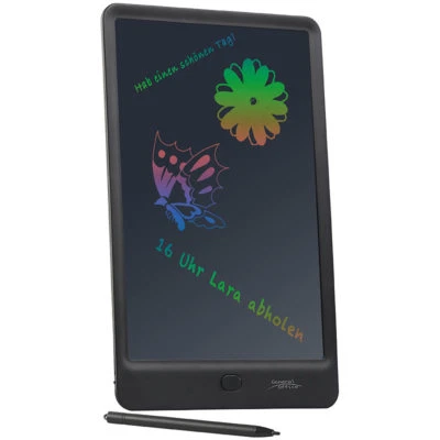 GENERAL OFFICE LCD-Schreibtafel, 25,4 cm / 10 Zoll, Stift, Lösch-Sperre, mehrfarbig