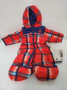 NUOVO robusto orso 0/3 mesi rosso a quadri carrozzina tuta da neve foderata in pile super spessa - Foto 1 di 4