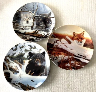 First 3 "Eyes of the Wild" Collector Plates - Wolf, Bear, Fox - Image 1 of 4