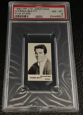 PSA 8 Warren Beatty Rookie Card 1960 FPF  Ltd Greetings Film Stars POP 4 - Image 1 of 3