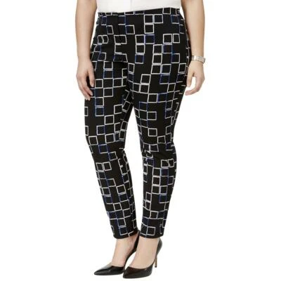 Alfani Plus Size Printed Comfort Waist Skinny Ankle Pants 24W, Deep Black #1552 - Image 1 of 3
